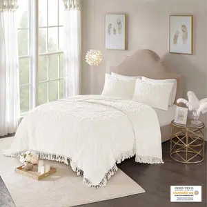 Laetitia Cotton Coverlet Mini Set - Chenille Tufted Medallion Design, All Season Cozy Bedding Set, Matching Shams, Floral