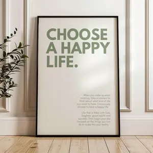 Choose a Happy Life Print Green Text Quote Print Home Decor Home Trend Home Accessories Wall Prints Wall Art Typography Print Quote Print