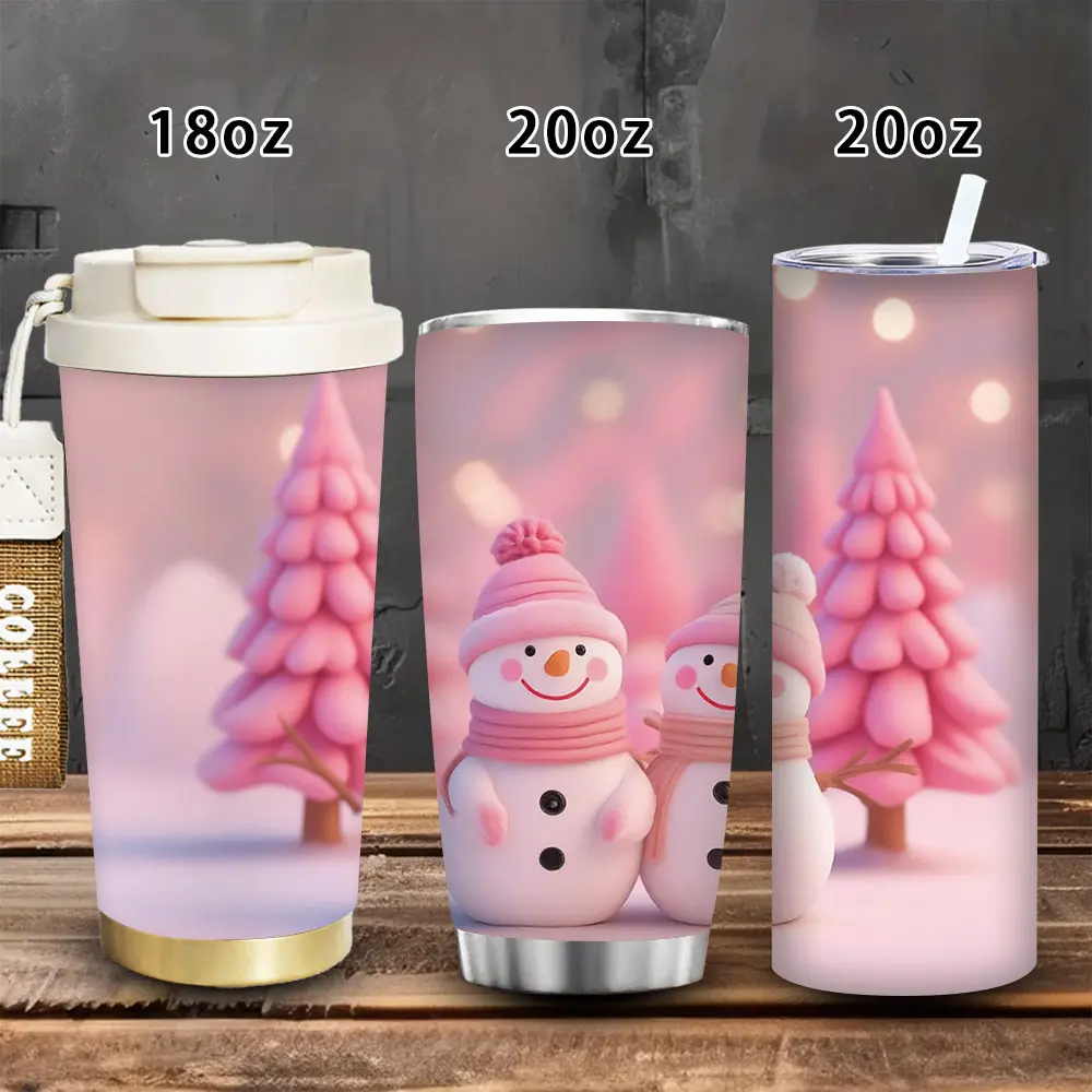 1pc 18oz/20oz Cute Pink Snowman Tumbler with Lid and Straw, Winter Insulated Travel Mug, Gift for Women Men, Ideal for Valentine’s Day, Easter, Birthday Gift, Iced/Hot Coffee Cup