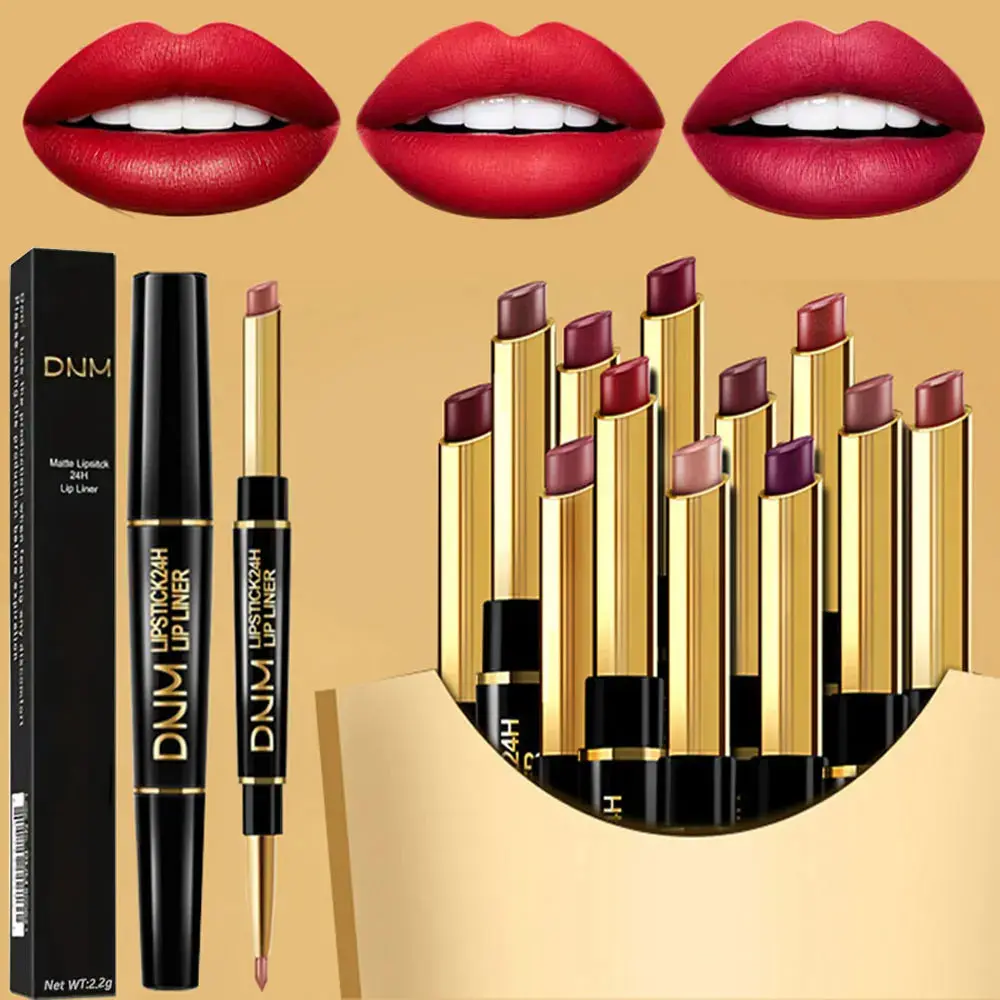 DNJ Double-Ended Matte Lipstick & Lip Liner 2-in-1 Long-Lasting Nude & Red Lip Color for Women Glossy Lipgloss Flattering Shades Subtle Everyday Looks