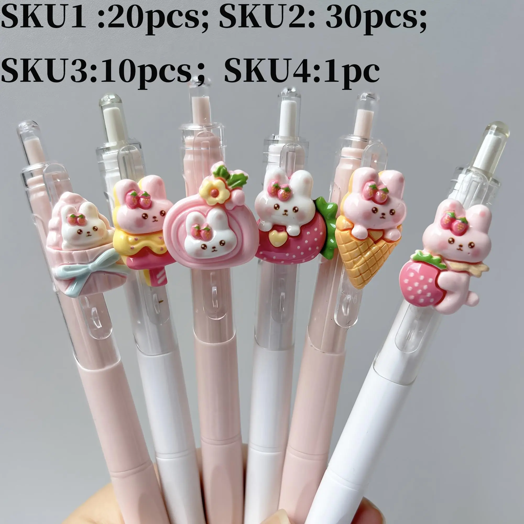 1/10/20/30 cute rabbit themed multifunctional stationery ballpoint pens, black ink, retractable design neutral pen, smooth and durable writing, plastic tube body 0.5mm fine tip, random style, Office School Supplies, Writing tools