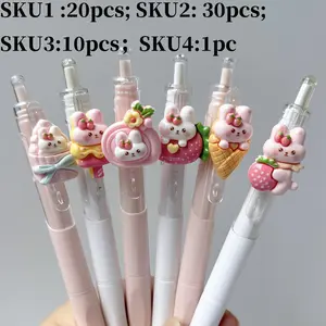 1/10/20/30 cute rabbit themed multifunctional stationery ballpoint pens, black ink, retractable design neutral pen, smooth and durable writing, plastic tube body 0.5mm fine tip, random style, Office School Supplies, Stationery Office Supplies