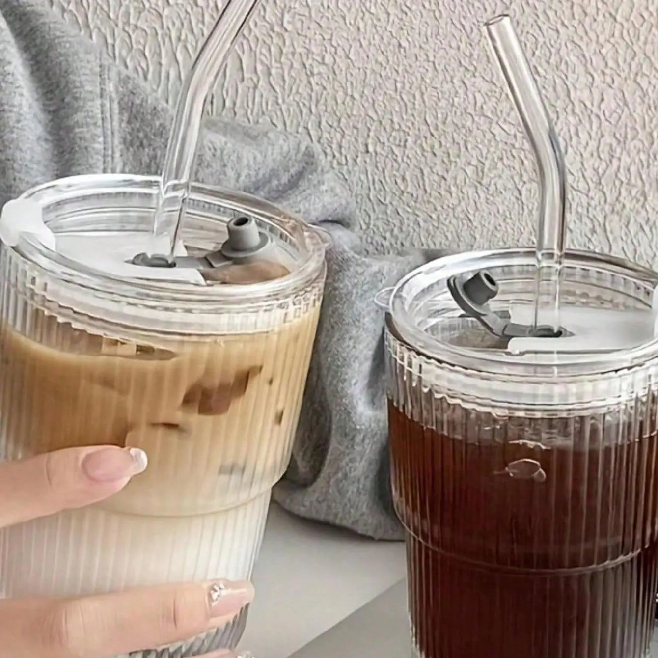 1 Double Wall Insulated glass cup with straw and lid - spill proof and leak proof travel mug, suitable for coffee and beverages, Reusable Thermos Cup, Travel Thermal Cup, Travel Tumbler, Leakproof Insulated Tumbler