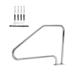 Rustproof Stainless Steel Pool Handrail for Inground Swimming Pools, Heavy Duty 370 lbs Load, Inground Swimming Pool Rail with Blue Non-Slip Grip, Pool Safety Rail