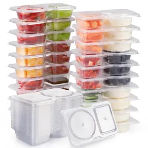 Reusable Stackable Plastic Snack Container with Lid, Double Compartment Snack Box, Snack Pack Container for on-the-Go Meals and Camping, Storage Container, Kitchen