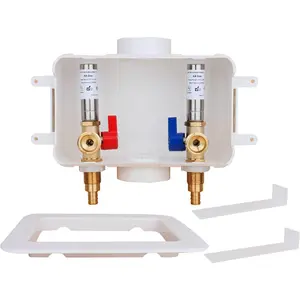 WHK Machine Outlet Box,Pex Laundry Box Washer Wall Box With Drain Recessed Valve Box Center Drain 1/2-inch Crimp PEX B,PVC White (With Stainless Arrester)