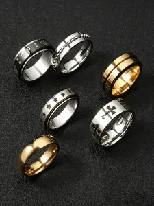6Pcs Fashion Stainless Steel Men's Rings, Random Assorted Styles, Hip Hop Punk Design, Versatile for Casual Daily and Commute Wear, Perfect Gift for Men, Patterns and Styles Sent Randomly