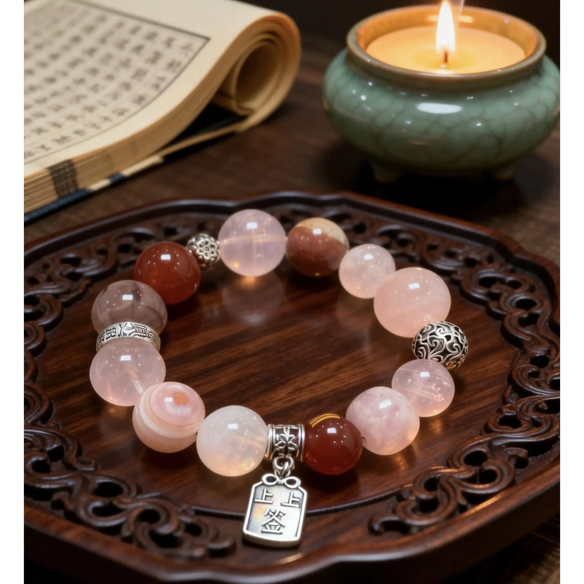 Love & Luck Relationship Bracelet - Adjustable Fit Charm Bracelet, Fengshui Home Decor Ornament, Daily Stress Reliever for Soulmate Attraction, Emotional Balance, Charisma Boost, Positive Energy, Smooth Beads