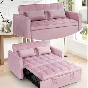 3 In 1 Convertible Sleeper Sofa Bed, Futon Couches For Living Room With Side Pocket |   Adjustable Backrest |   Velvet Fabric |   Pull Out Couch |   Love Seat Sofa |   Sectional Sofa Bed |   2-Seat Sofa Bed
