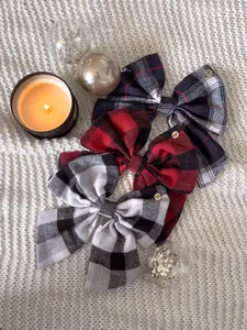 Plaid Flannel Dog Bow With Personalization