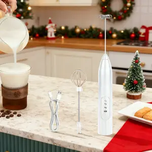 Portable White Handheld Blender – USB Charging (Cable-Free), 2 Rust-Proof Stainless Steel Egg Beaters, 3 Gears for Fast Even Mixing (Coffee Froth & Eggs)