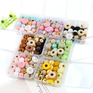 Sunflower Shaped Silicone Beads Kit, Beads Set, 34pcs/box Mixed Color Beads, DIY Jewelry Making Supplies Beading Making for Bracelet & Necklace & Earrings