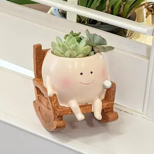 Cute Resin Rocking Chair Planter Vase - Compact Dual-Use Succulent Pot with Playful Face, Garden Decor for Indoor-Outdoor Display, Mother's Day Gifts for Mom