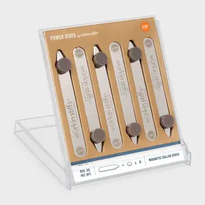 Wurkin Stiffs 3-Pair Magnetic Power Stay 2.75" - Confidence Collared Travel Set with Magnetic Collar Stays & Genuine Leather Wallet for Secure Travel Accessories