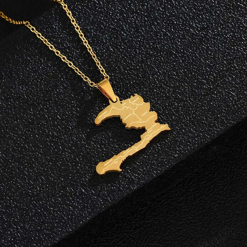 Stainless Steel Haiti Map Shape Pendant Necklace - Casual Statement Accessory, Includes Pendant, Daily Wear Gift for Men and Women, Statement Pendant Necklaces