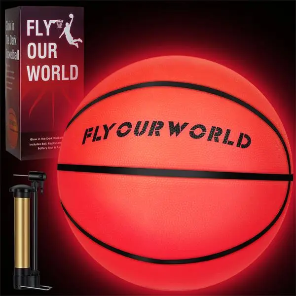 Light Up LED Basketball, Glow in The Dark, Sizes 7 Light Up Ball for Kids, Teens & Adults, Red Glow for Outdoor Games, Sports, Birthday Gifts Ideas for Boys