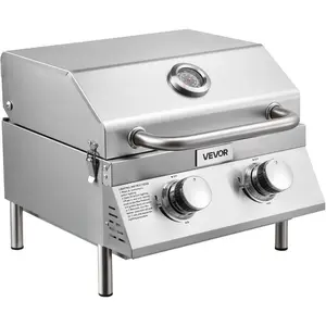 VEVOR Tabletop Gas Grill, 3-Burner Stainless Steel Portable Propane Grill, with Built-in Thermometer, Travel Locks, Weatherproof Lid, 22, 500 BTU Total, for Outdoor Cooking, Patio, Party, Camping, RVVEVOR Super Brand Day