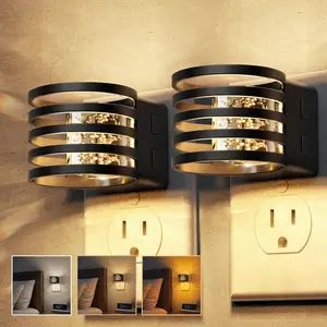DORESSHOP Night Lights Plug into Wall, 2 Pack 3CCT Night Light with Dusk to Dawn Sensor, Amber/3000K/5000K Color Changing Night-Lights, Adjustable Brightness, for Hallway Bedroom Home Decor