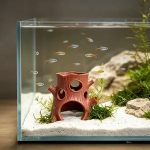 3D Printed Pla Aquarium Decor, Buried Sand Eco Tank Ornament, Fish and Shrimp Hideout, Hollow Tree Stump Design, Stress Relief for Aquatic Life