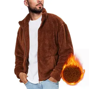 Mens Teddy Fleece Sweat Jacket Stand-up Collar Fleece Autumn Winter Soft Transition Jacket Cotton Menswear