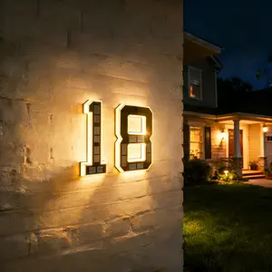 ISUNMEA Solar Lighted 9 Inch LED Address Numbers Signs - Waterproof Outdoor Design for Homes, Modern Look, Ideal for Various Environments,Modern Farmhouse Illuminated Sign
