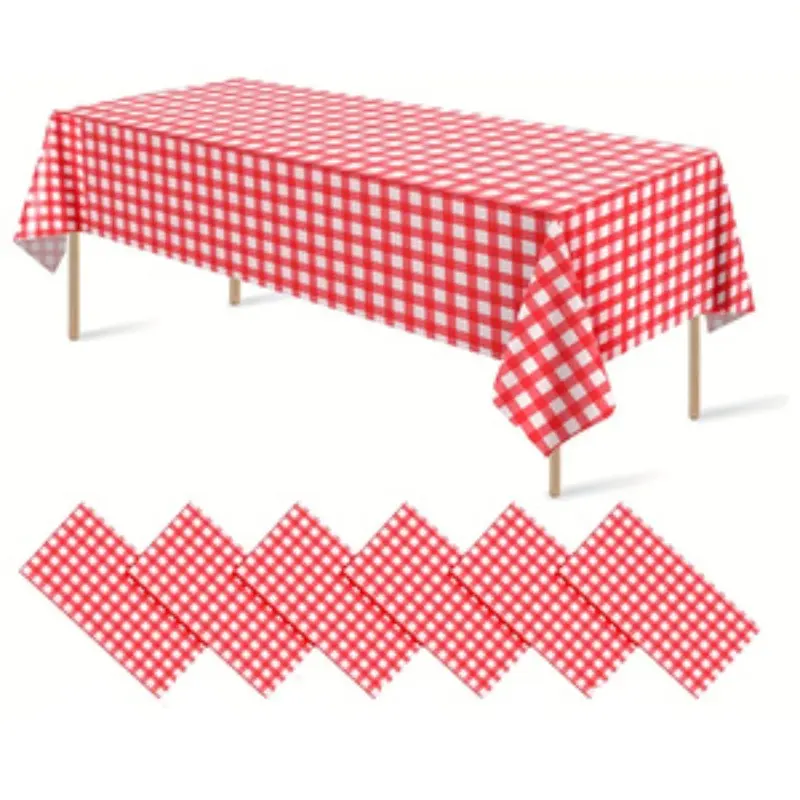 6 Pack Plastic Tablecloth, Premium Decorative Party Decor Design Disposable Gingham Plaid Table Cloths for Parties, Rectangle Party Table Cover for Picnic Farm Birthday Wedding, Party Decoration Supplies,54×108”/54×72”