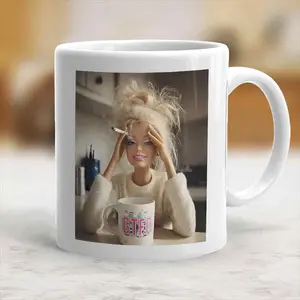 Funny Stressed Barbie Face Mug - Hilarious Coffee Cup Gift For Mom, Dad, Coworker or Friend, Office 11oz 15oz mug, tea mug, funny gag gift, Mug for Work, Gift for Desk
