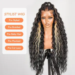[Summer Essential] Wiggins Hair Pre Braided Highlight Glueless Loose Deep Wave Wig High Ponytail 13x6 Lace Frontal Wigs Human Hair Pre Stylist Wig Ear To Ear Natural Hairline Ready To Go Wig