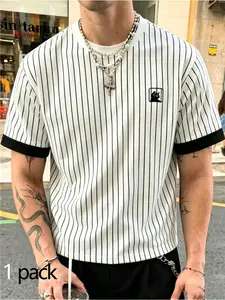Men's Retro Vintage Classic Sporty Striped Animal Round Neck Loose Fit Casual Street Style Short Sleeve T-Shirt, Comfortable and Trendy Summer Top