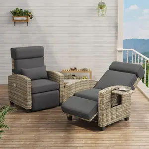 Adjustable Wicker Sun Lounger with Footrest and Side Table, 150 Degree Reclining Patio Chair for Garden and Poolside, Includes Removable Cushion and Air Pump