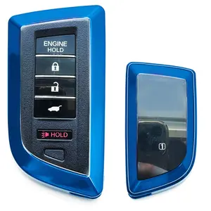 iJDMTOY Glossy Blue Finish TPU Key Fob Front & Back Coverage Protective Case Cover, For Acura 2022-up MDX TLX RDX RLX ILX Integra 5B Smart Key
