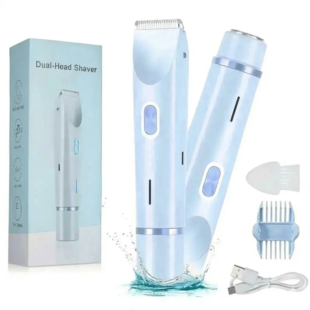 Women's Dual-Head Rechargeable Bikini Trimmer, 2025 New 2-in-1 Painless Electric Razor with Replaceable Facial Razor, USB-Cordless Waterproof Body Hair Trimmer for Silk Skin Hair Removal, Usb Rechargeable Trimmer Shaver Smooth