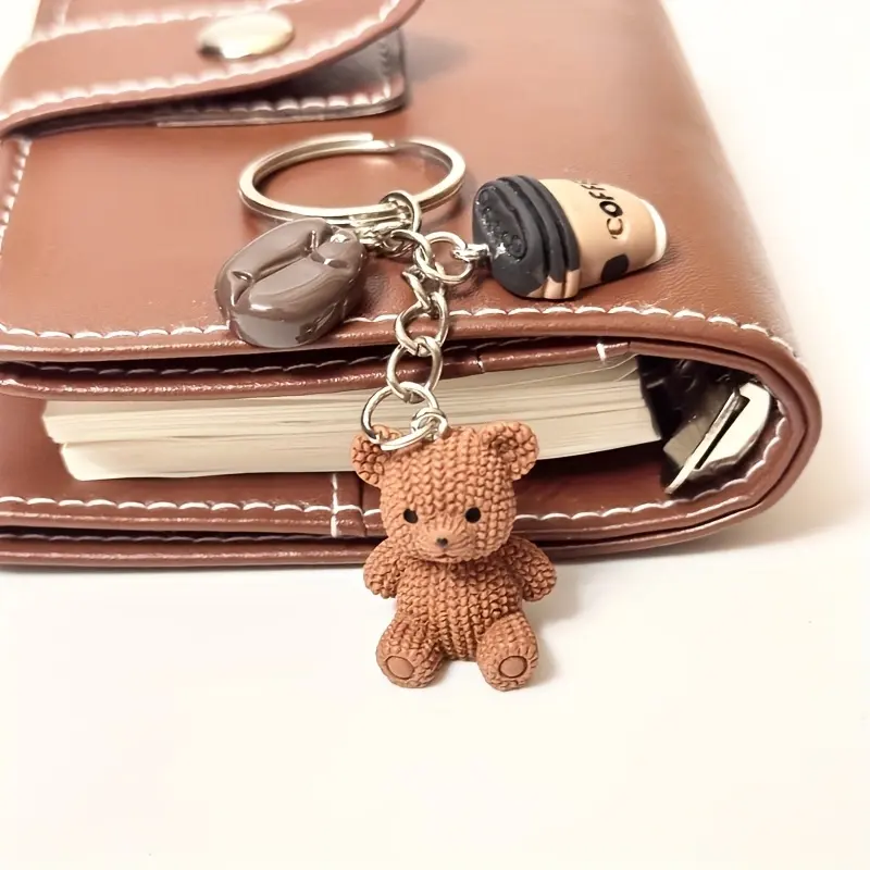 1pc Cute Teddy Bear Coffee Keychain - Brown Coffee Bean Charm with Metal Ring Closure, Teddy Bear-Shaped Gift for Women &, Coffee Lovers Birthday Party Favor Accessory, Durable for back-to- or Bookbag Decoration