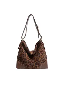 Meadow Leopard Print Tote Bag, Large Capacity Suede Shoulder Crossbody Bag, Vintage Versatile Soft Leather Patchwork Bag, Two Colors Available