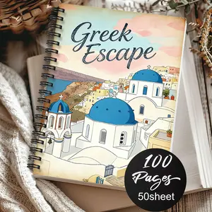 1pc Travel-themed Notebook, Santorini Blue and White Style - Blue and White Buildings and Aegean Sea Patterns. Plan A Trip To Greece. Travel Planning Notebook, Inspiration Notebook. Suitable for Newlyweds, Elders, Teachers. 5.5x8.3 Inch Notebook