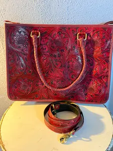 Red Rose Tooled Tote