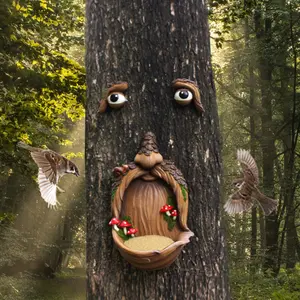 3pcs Outdoor Garden Decor Easter Tree Face Mushroom Bird Feeder, Resin Statue Garden Sculptures Statues Fairy Tale Ornament, Lawn Porch Yard Decoration, Garden Accessories