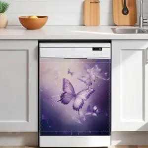 Butterfly Magnetic Dishwasher Cover,Purple Sparkling Removable Dishwasher Front Panel Sticker,Decorative Fridge Magnet Cover for Kitchen Home Decor,23x26 in