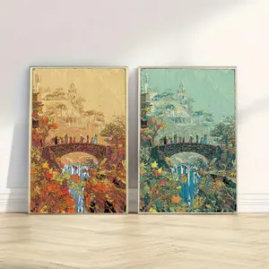 Unframed Middle-earth Last Bridge Landscape Canvas Art Prints, 2 Counts Movie Themed Wall Decor, Wall Art for Home Living Room & Bedroom, Poster