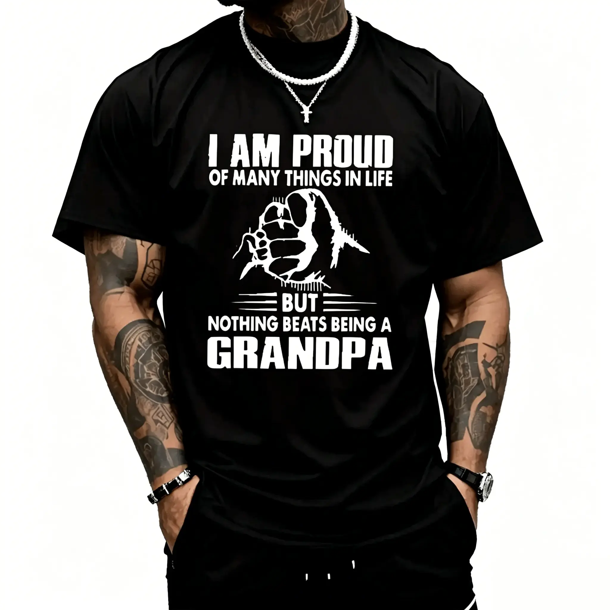 Proud Grandpa T-Shirt - Nothing Beats Being A Grandpa Fist Bump Graphic Tee, Ideal Gift for Grandpa, New Grandpa & Grandfather PLK0147-2