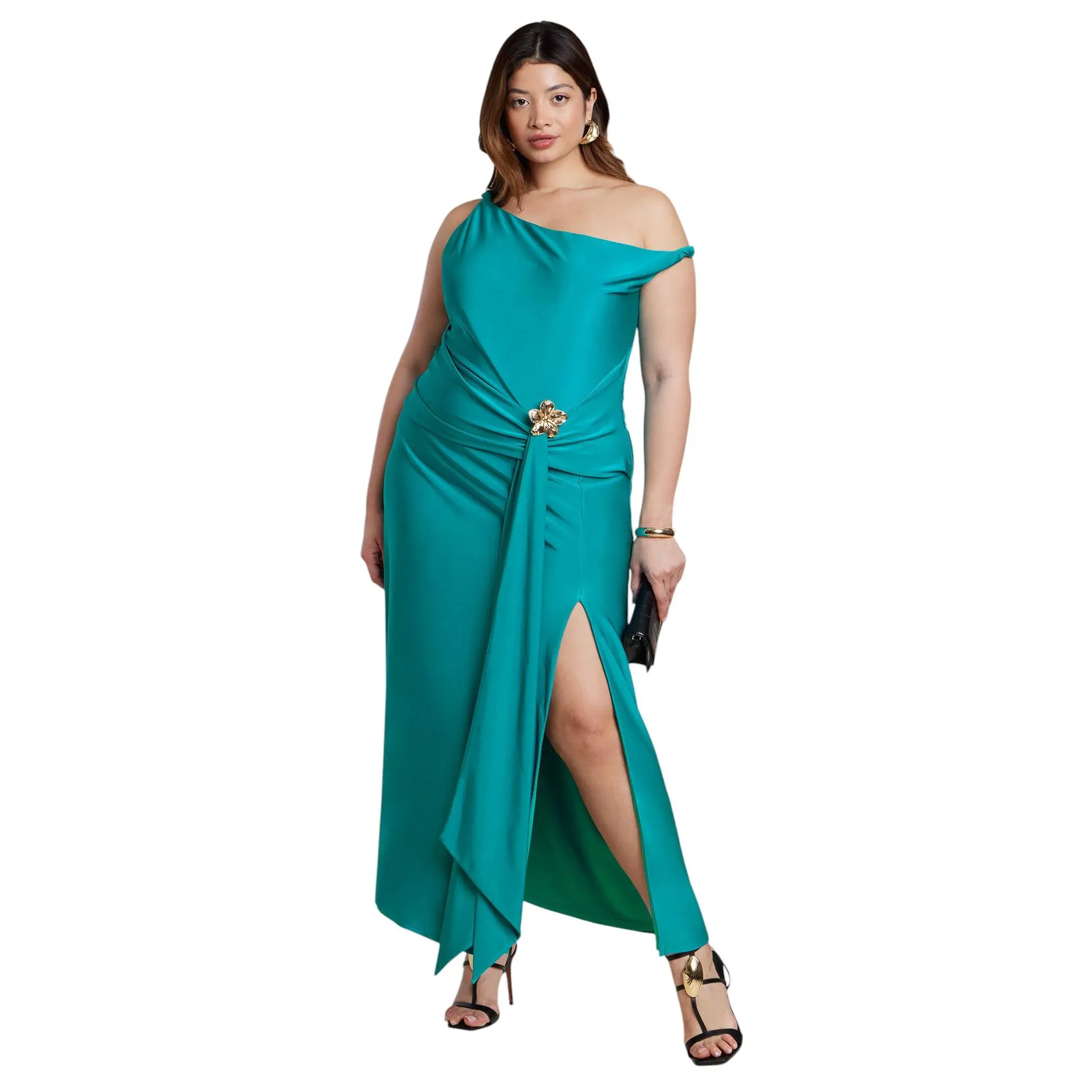 ELOQUII Women's Plus Size PatBO x ELOQUII Asym Neckline Maxi Dress
