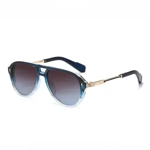 2026 New Retro Square Frame Pilot Sunglasses for European Men, Modern Trendy Sunglasses, Resin Gradient Lens, Double Millet Design, Cross-Border Sports Eyewear
