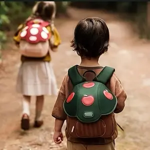 [Cute Mushroom Backpack] Cute Durable Polyester Cartoon Mushroom Backpack for Students |   Hand Washable, Adjustable Straps, Lightweight Zippered Travel & School Bag for Ages 3+ - Ideal Gift for Holidays