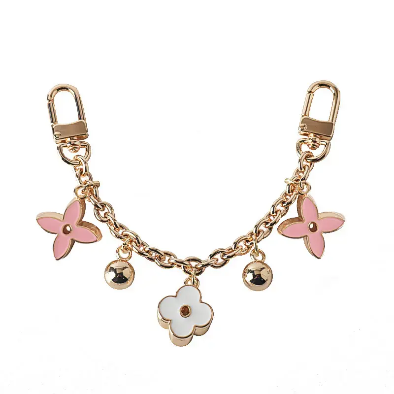 Cute Clover Bag Charm Chain in White and Pink, Elegant Handbag Pendant for Mom, Perfect Mother's Day Present Idea