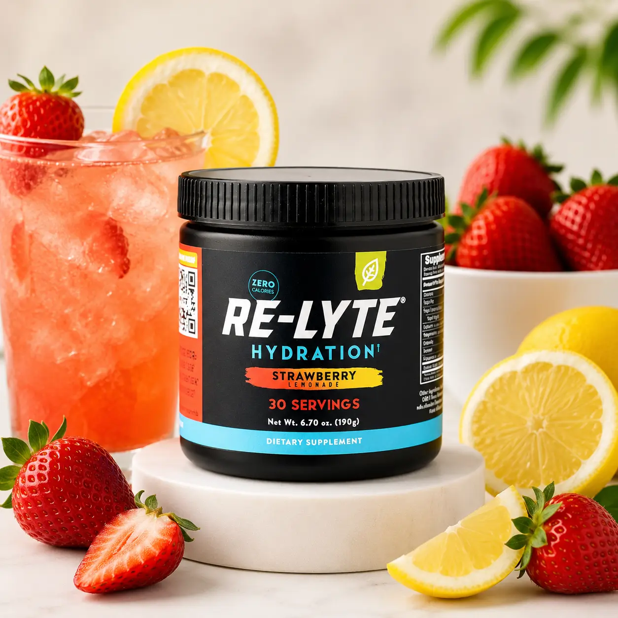 Re-Lyte Sodium-Infused Electrolyte Powder Supplement, Sugar-Free Strawberry Lemonade Flavor, 6.70 oz Jar with Real Salt for Adults’ Hydration Boost & Cell Hydration, Prop 65 Safe, Body Health