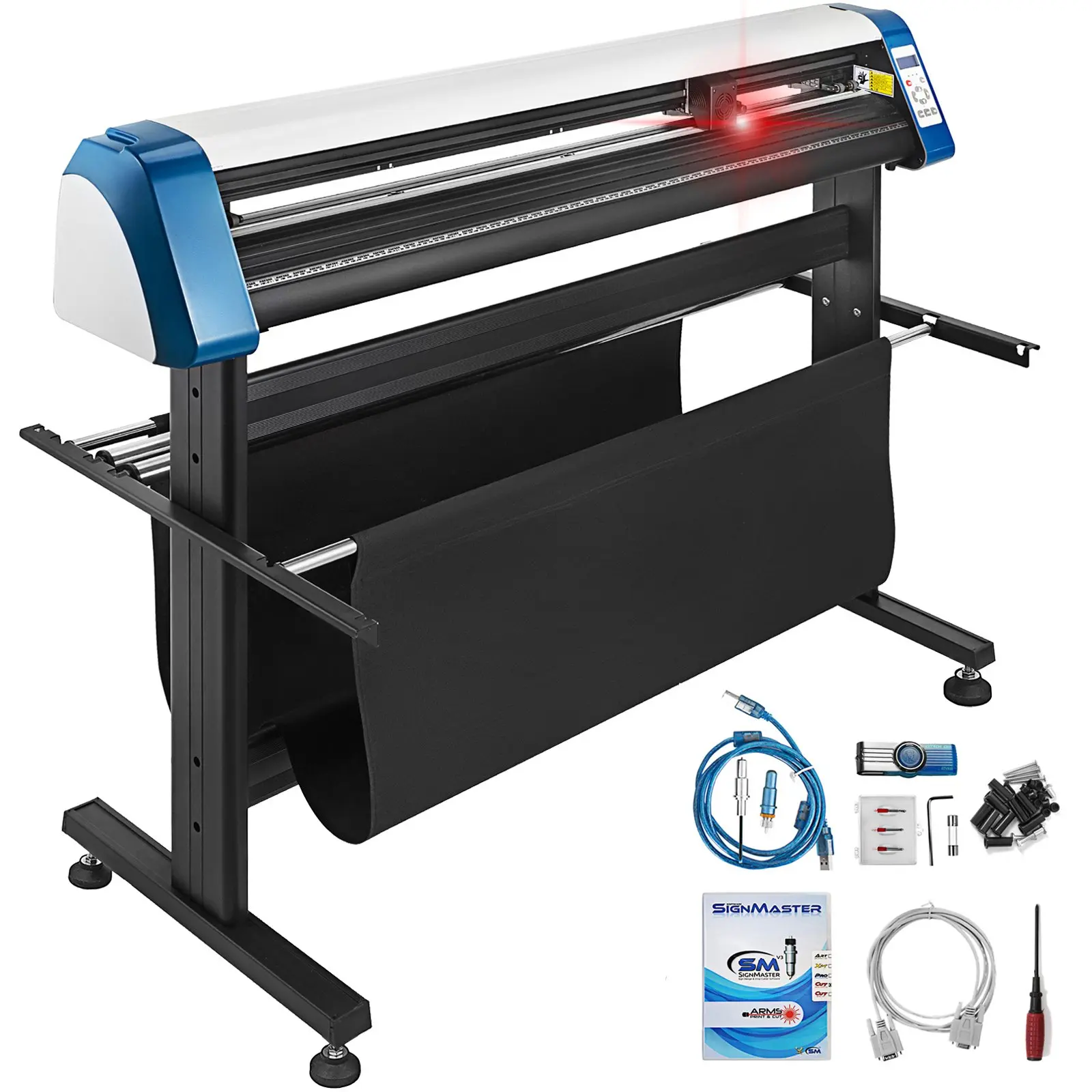 VEVOR 53-in Vinyl Cutter Plotter - 110V Automatic Contour Cut, Aluminum Build, 44.09 lbs, Adjustable Force & Speed, Optical Eye, Floor Stand, Signmaster Software, LED Display, Double Spring, Fabric & Paper Compatibility, Accurate Calibration, 53 Inch