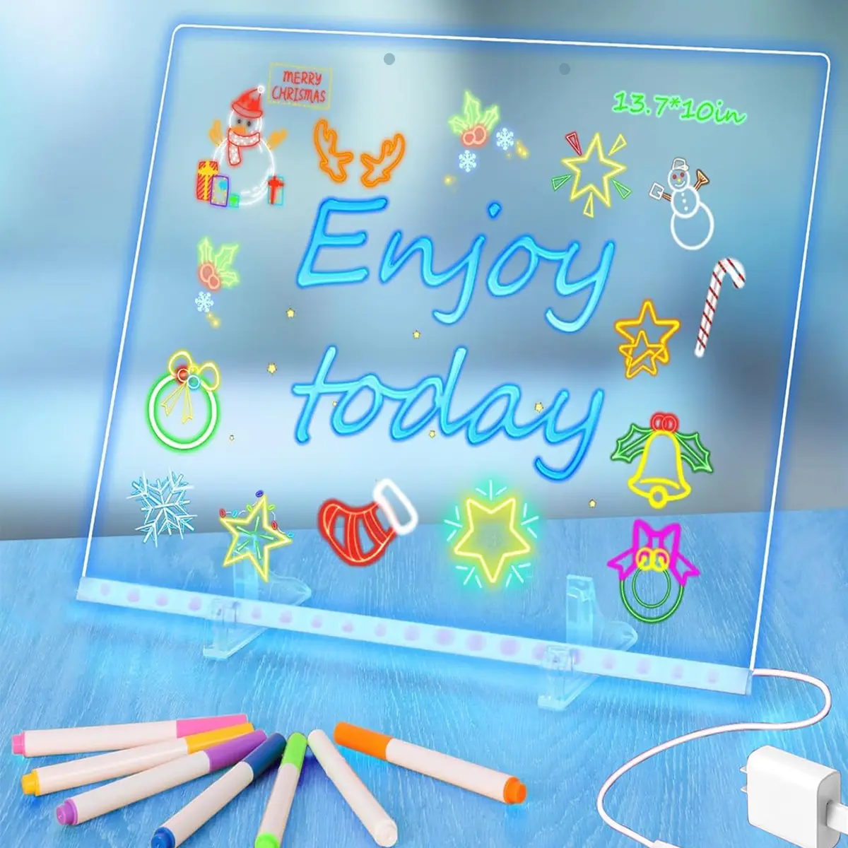 LED Lighted Acrylic Dry Erase Note Board, 7.87"x7.87" with 4 Modes , Stand-Included Drawing Board for Kids, Ideal for Graduation & Christmas Gifts