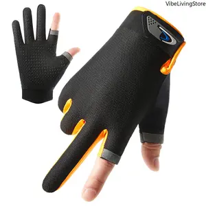 Summer Men Fishing Gloves Women Two Finger Cut Male Touchscreen Angling Anti-Slip Sun-Proof Breathable Cycling Fitness Gloves