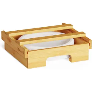 9-inch Paper Plate Dispenser (Need 10.2 Inches Deep Cabinet Space) Under Cabinet Bamboo Plate Holder, Kitchen Vertical Dispensers Caddy, Bamboo