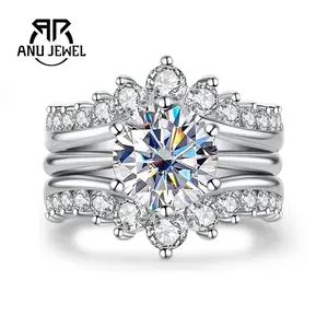 AnuJewel Moissanite Engagement Rings Bridal Set 3CT D Color VVS1 S925 3-in-1 Wedding Promise Ring for Women Classic Jewelry Ring with Certificate
